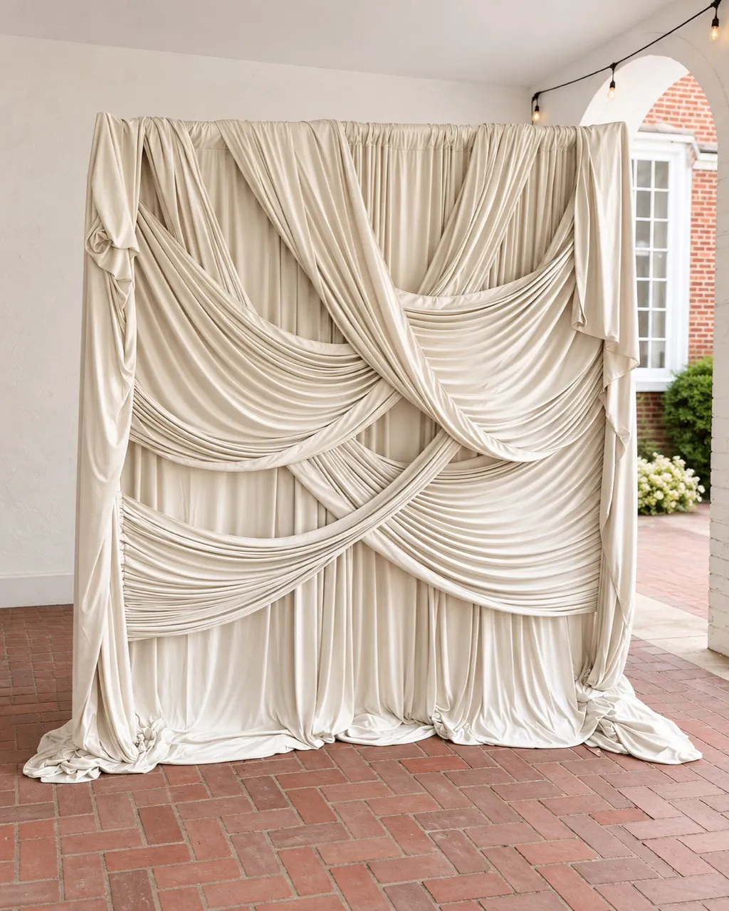 Elegant Draped Ivory photobooth backdrop